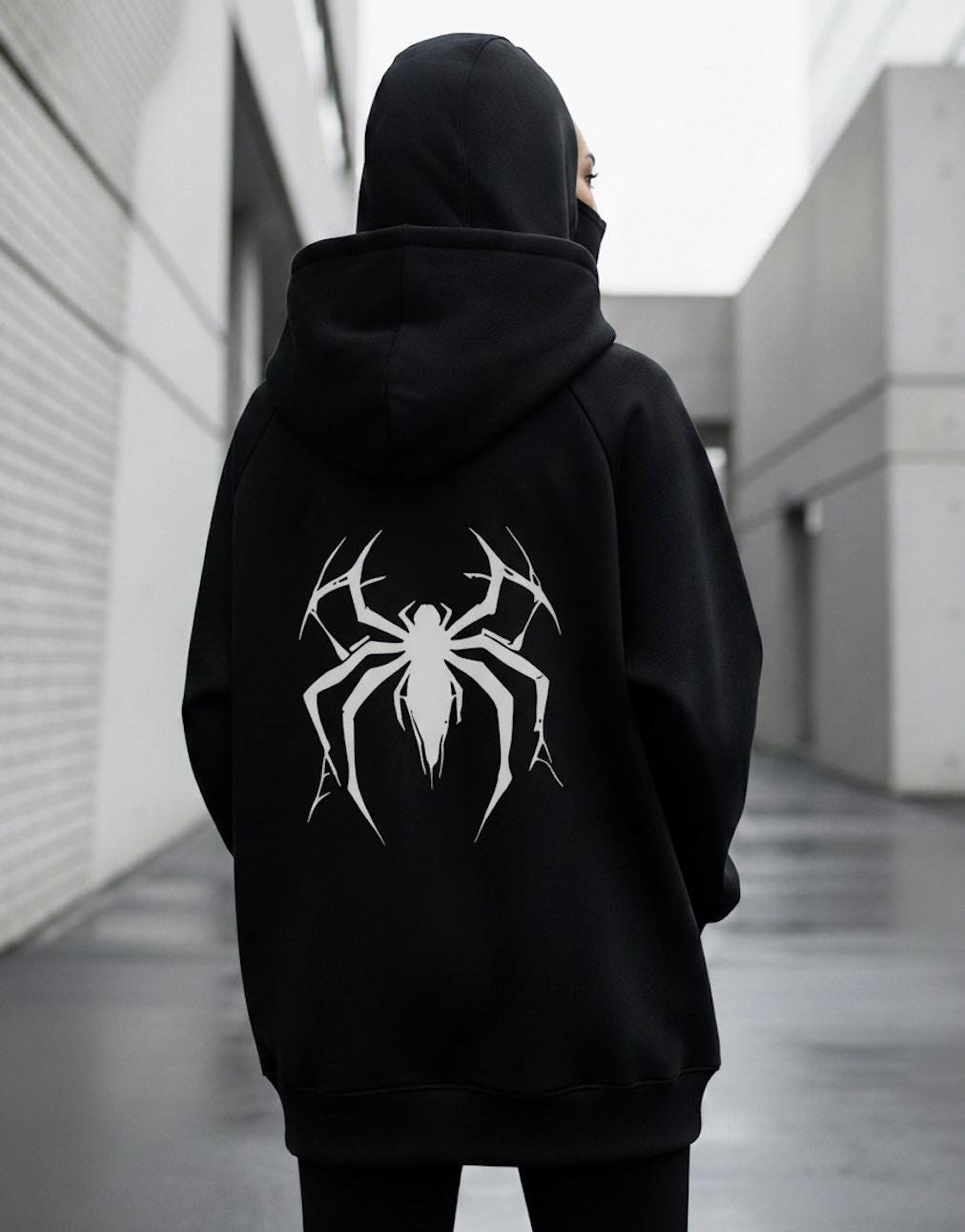Full Zip Up Face Hoodie, Graphic Streetwear Sweatshirt, Cyber Y2K Goth Star Jacket, Alternative Opium Style Clothing, Mask Hood, Spider