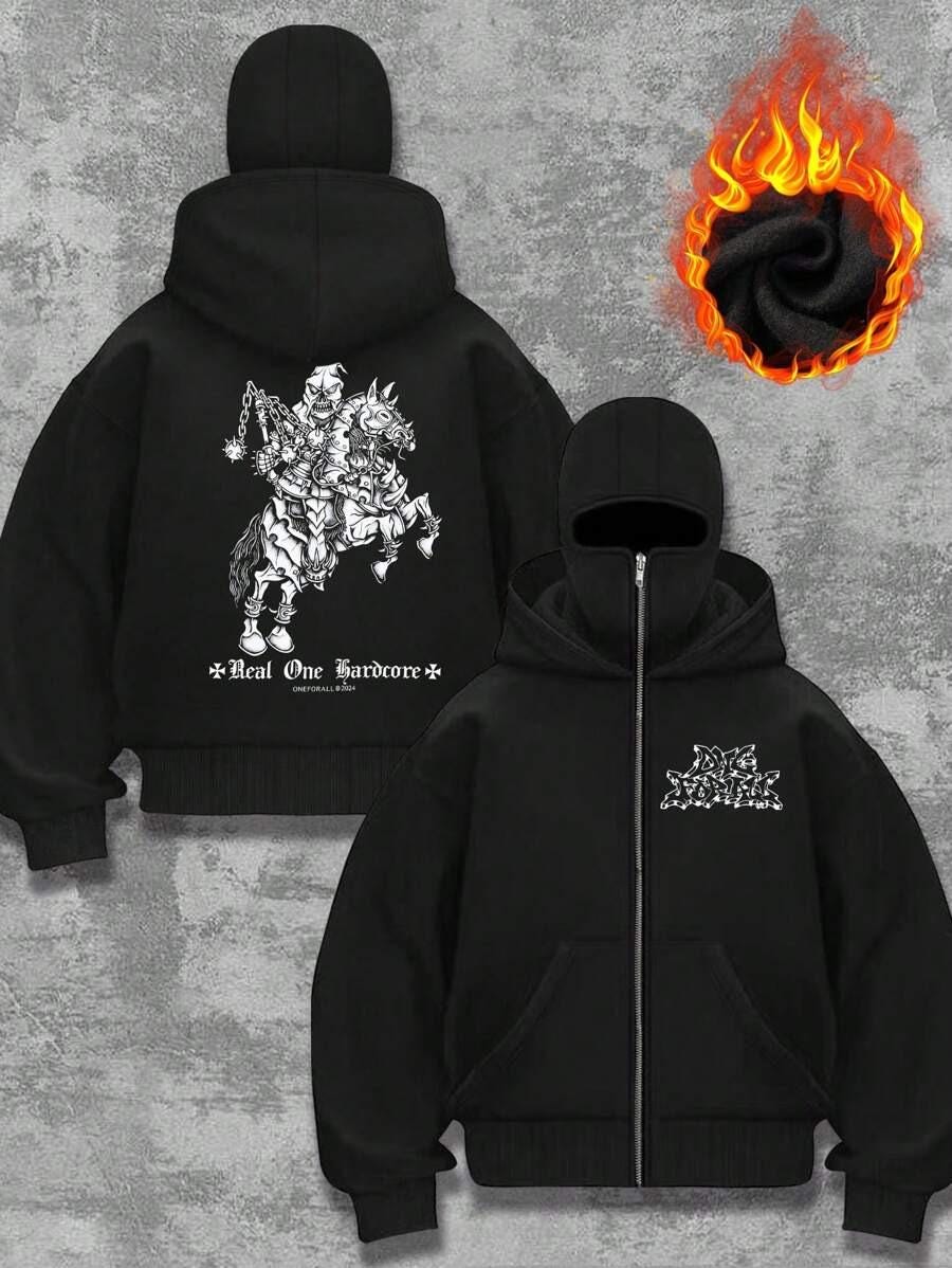 Full Zip Up Face Hoodie, Graphic Streetwear Sweatshirt, Cyber Y2K Goth Star Jacket, Alternative Opium Style Clothing, Mask Hood