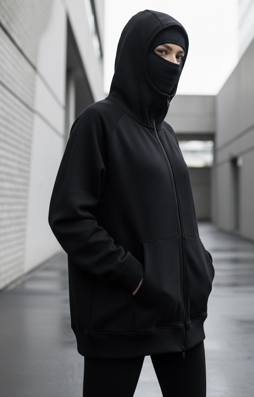 Full Zip Up Face Hoodie, Graphic Streetwear Sweatshirt, Cyber Y2K Goth Star Jacket, Alternative Opium Style Clothing, Mask Hood